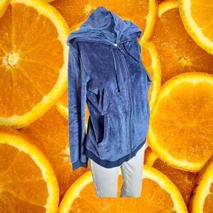 Lord &‎ Taylor Women's Velour Navy Full-Zip Long Sleeve Hooded Sweatshirt Size S